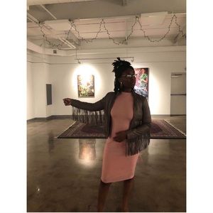 Patrizia Pepe Purple Fringe Medium Biker Jacket